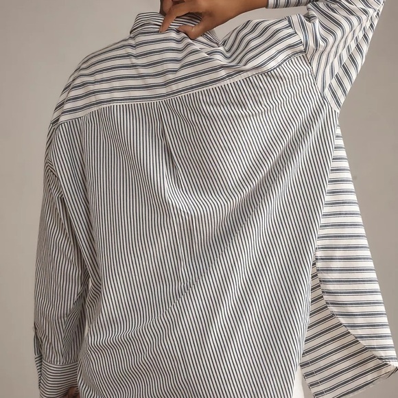 Anthropologie Maeve Bennet button down  blue/white color block shirt size medium - Picture 5 of 12
